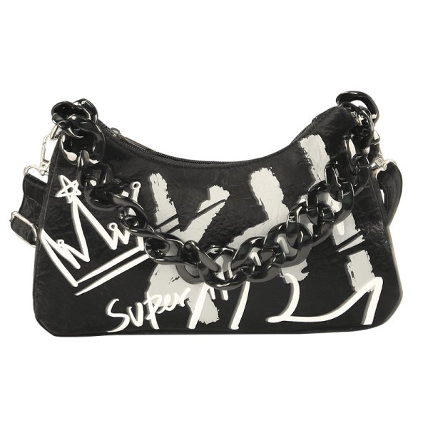 画像1: Woman’s Graffiti Series Crossbody  chain shoulder tote shoulder bag  グラフィックプリントチェーンショルダー レザートートショルダーバッグ (1)