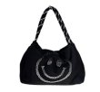 画像1: Woman’s smiley face commuter Rhinestone bagtote shoulder bag  ラインストーンスマイルトートショルダーバッグ (1)