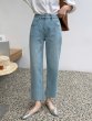 画像2: light blue raw edge straight jeans high waist nine-pointJEANS Denim Pants   ライトブルー9分丈ハイウエストストレートデニム パンツ ジーンズ (2)