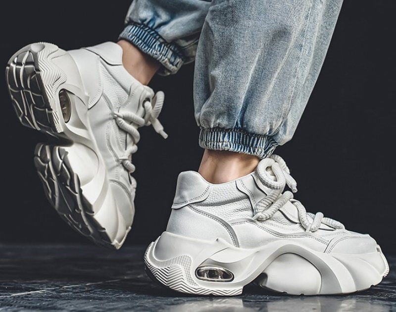 画像5: Thick-soled lace-up  dad shoes sneakers shoes 男女兼用 ユニセックス厚底プラットフォームレザーレースアップ スニーカー シューズ (5)