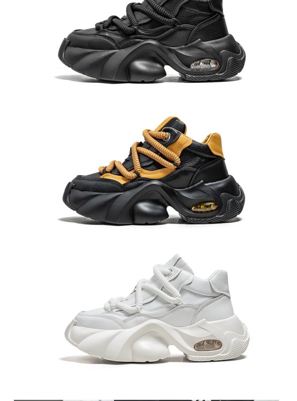 画像4: Thick-soled lace-up  dad shoes sneakers shoes 男女兼用 ユニセックス厚底プラットフォームレザーレースアップ スニーカー シューズ (4)