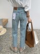 画像3: light blue raw edge straight jeans high waist nine-pointJEANS Denim Pants   ライトブルー9分丈ハイウエストストレートデニム パンツ ジーンズ (3)