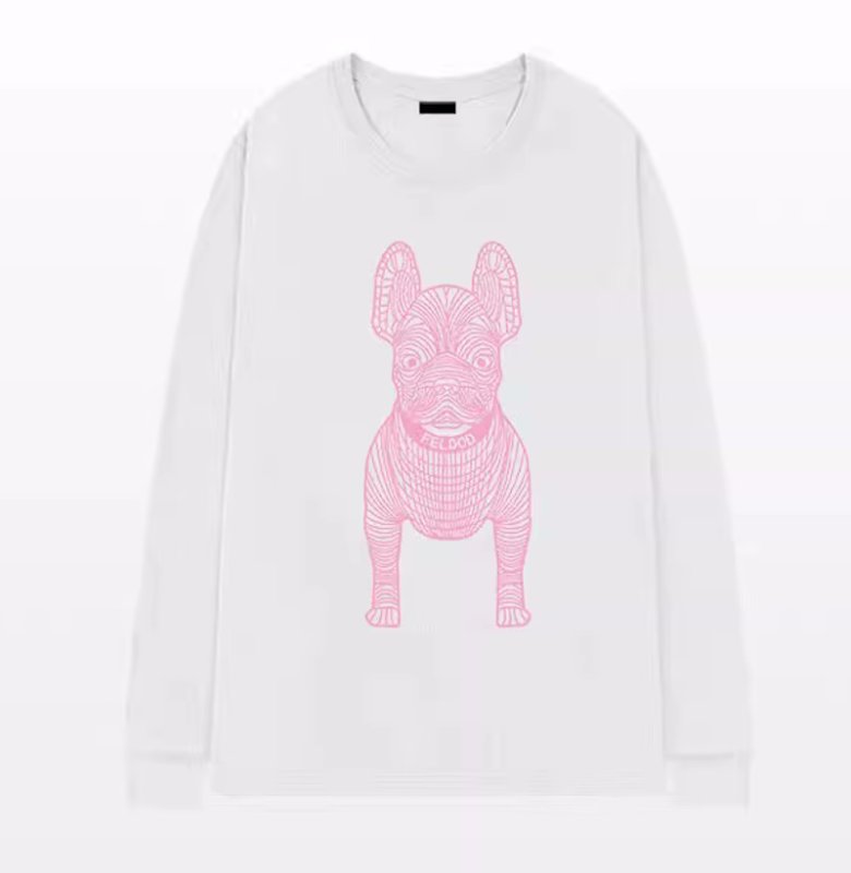 画像2: Bulldog Dog Print Long Sleeve T-Shirt　 ユニセックス 男女兼用 ブルドッグ犬プリントロングスリーブtシャツプリント  (2)