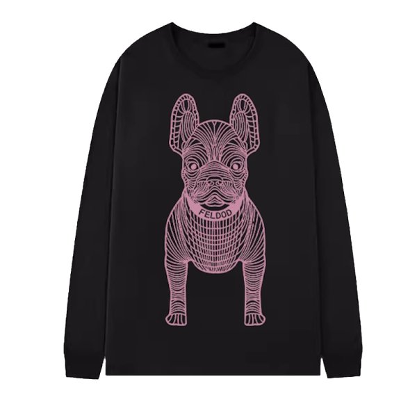 画像1: Bulldog Dog Print Long Sleeve T-Shirt　 ユニセックス 男女兼用 ブルドッグ犬プリントロングスリーブtシャツプリント  (1)