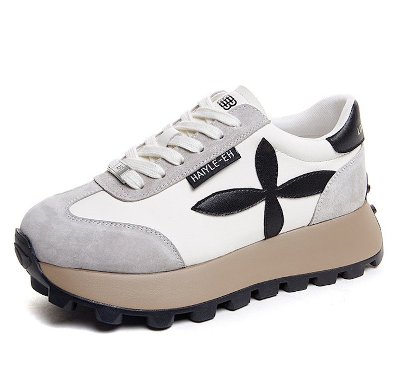 画像1: women's Real Leather Thick sole flower sneakers platform sneakers  本革 厚底プラットフォームフラワーレザーレースアップスニーカー (1)