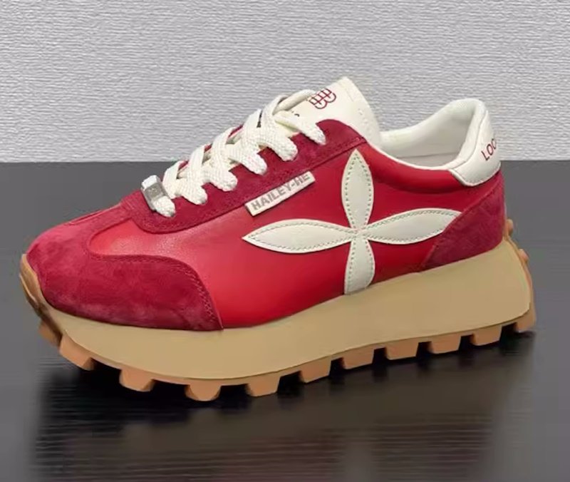 画像4: women's Real Leather Thick sole flower sneakers platform sneakers  本革 厚底プラットフォームフラワーレザーレースアップスニーカー (4)