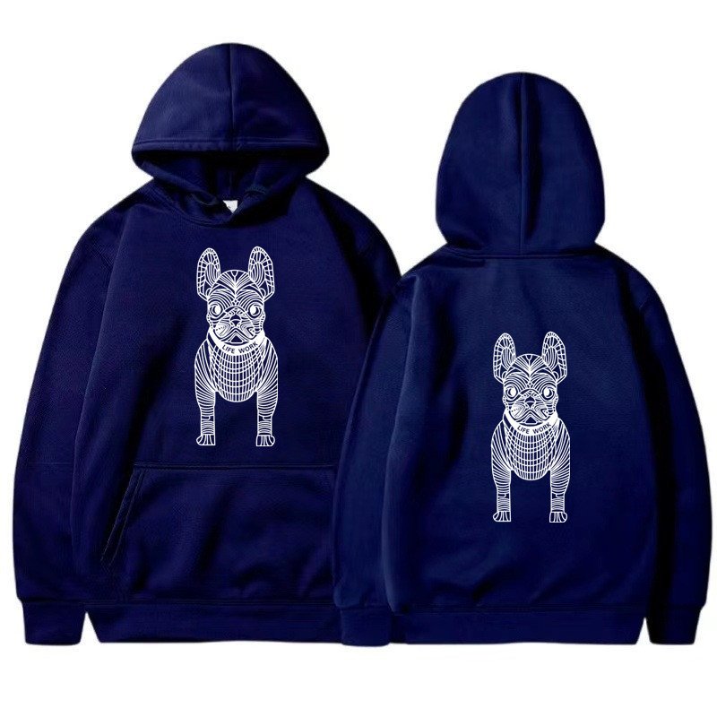 画像10: Bulldog Dog Print Long Sleeve  hoodie sweatshirt  ユニセックス男女兼用 ブルドッグ犬プリントフーディパーカースウェット  トレーナー (10)