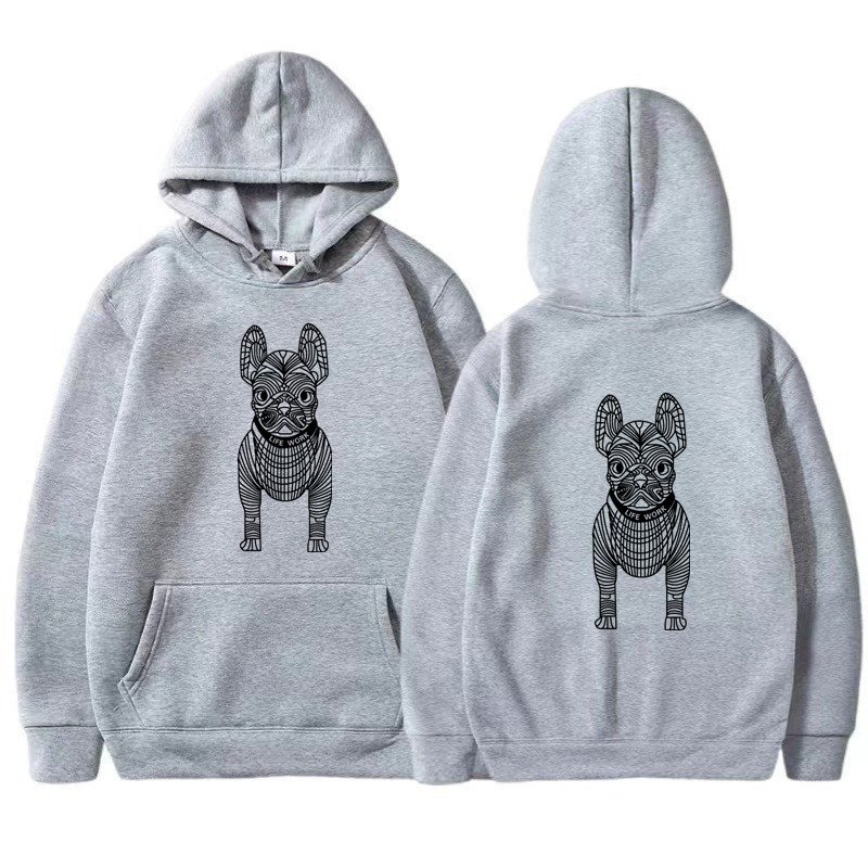 画像1: Bulldog Dog Print Long Sleeve  hoodie sweatshirt 　ユニセックス男女兼用 ブルドッグ犬プリントフーディパーカースウェット  トレーナー (1)
