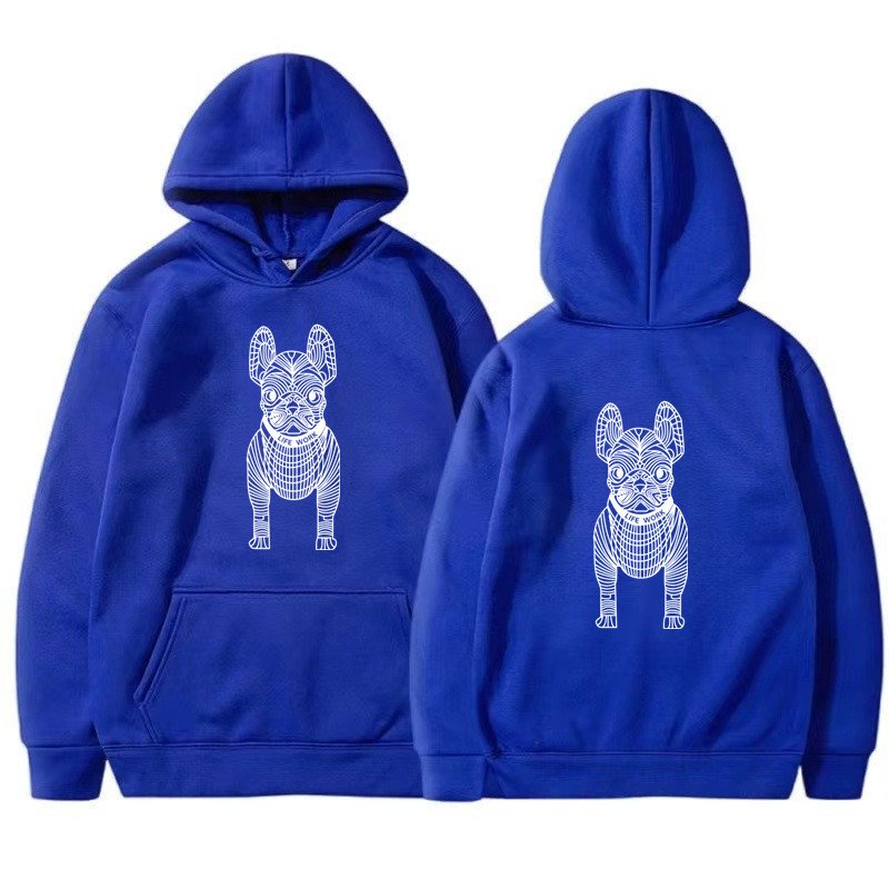 画像2: Bulldog Dog Print Long Sleeve  hoodie sweatshirt  ユニセックス男女兼用 ブルドッグ犬プリントフーディパーカースウェット  トレーナー (2)