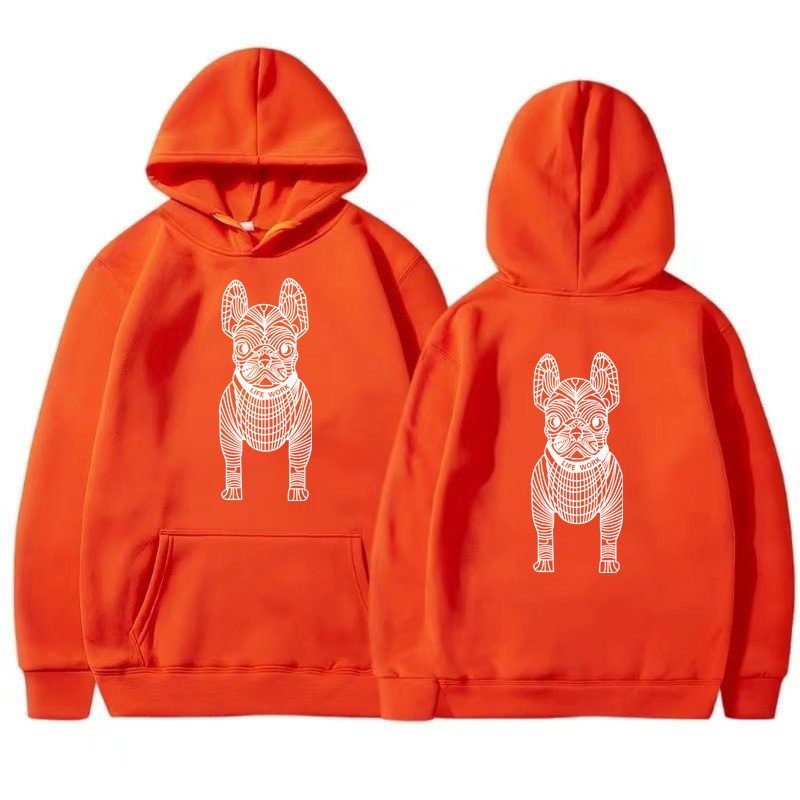 画像13: Bulldog Dog Print Long Sleeve  hoodie sweatshirt  ユニセックス男女兼用 ブルドッグ犬プリントフーディパーカースウェット  トレーナー (13)
