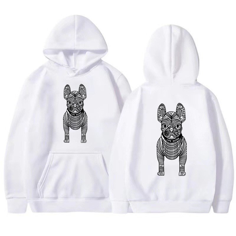 画像3: Bulldog Dog Print Long Sleeve  hoodie sweatshirt  ユニセックス男女兼用 ブルドッグ犬プリントフーディパーカースウェット  トレーナー (3)