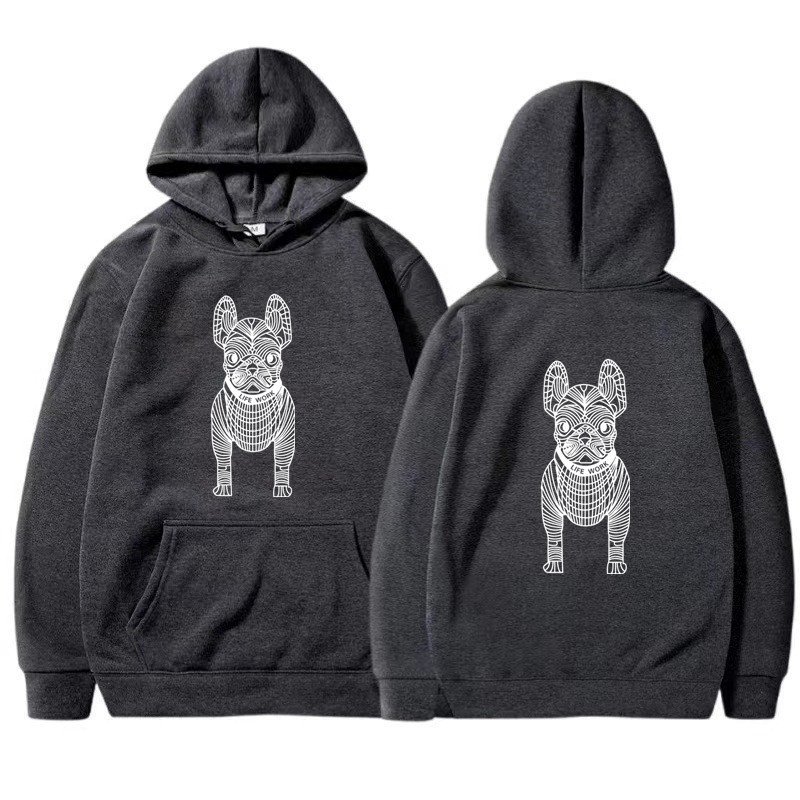 画像6: Bulldog Dog Print Long Sleeve  hoodie sweatshirt  ユニセックス男女兼用 ブルドッグ犬プリントフーディパーカースウェット  トレーナー (6)