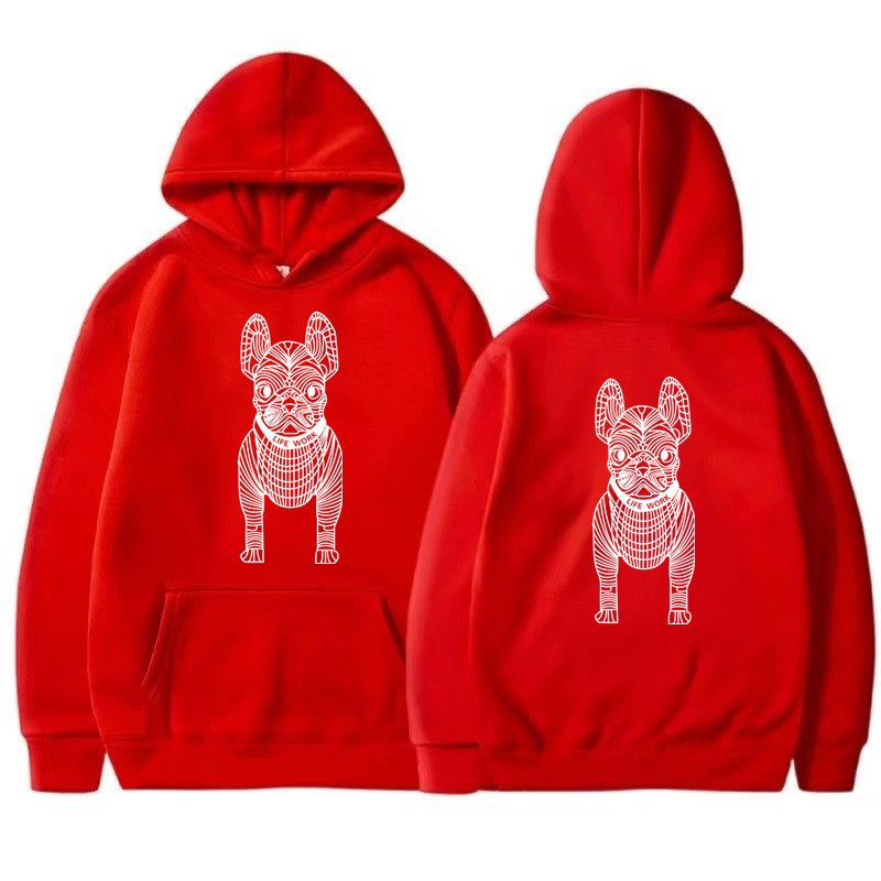 画像7: Bulldog Dog Print Long Sleeve  hoodie sweatshirt  ユニセックス男女兼用 ブルドッグ犬プリントフーディパーカースウェット  トレーナー (7)