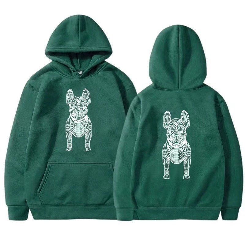 画像9: Bulldog Dog Print Long Sleeve  hoodie sweatshirt  ユニセックス男女兼用 ブルドッグ犬プリントフーディパーカースウェット  トレーナー (9)