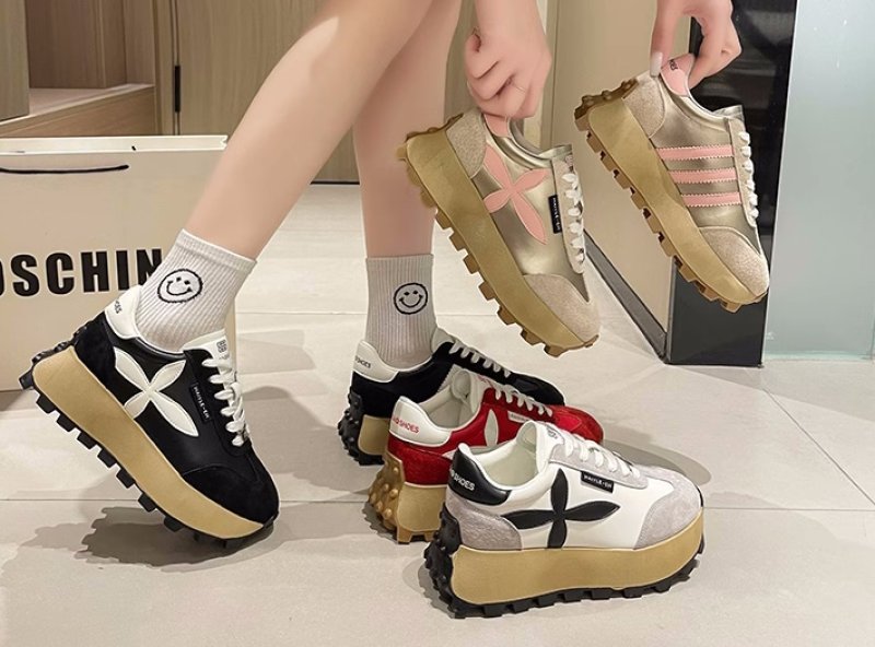 画像7: women's Real Leather Thick sole flower sneakers platform sneakers  本革 厚底プラットフォームフラワーレザーレースアップスニーカー (7)