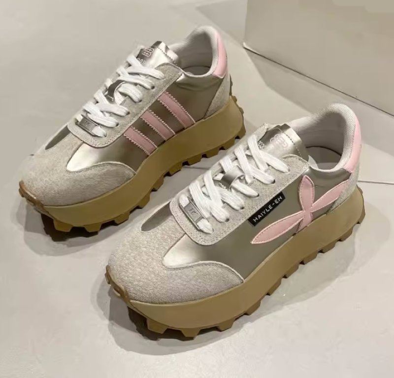 画像3: women's Real Leather Thick sole flower sneakers platform sneakers  本革 厚底プラットフォームフラワーレザーレースアップスニーカー (3)