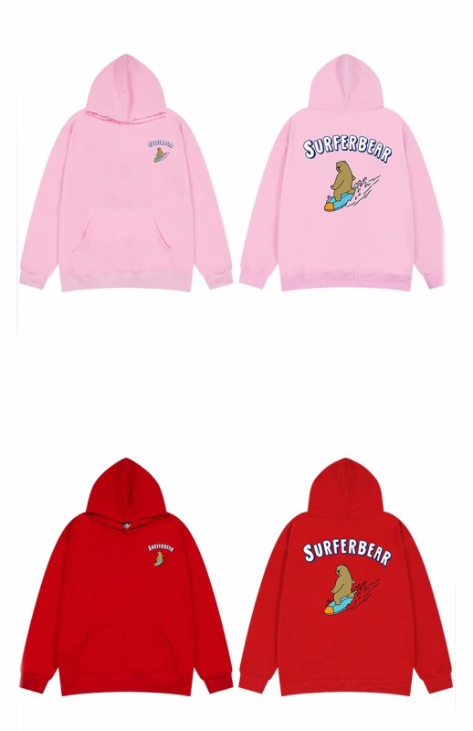 画像10: surfing bear print Long Sleeve hoodie sweatshirt 　ユニセックス男女兼用波乗りサーフィンベア熊 プリントフーディパーカースウェット  トレーナー (10)
