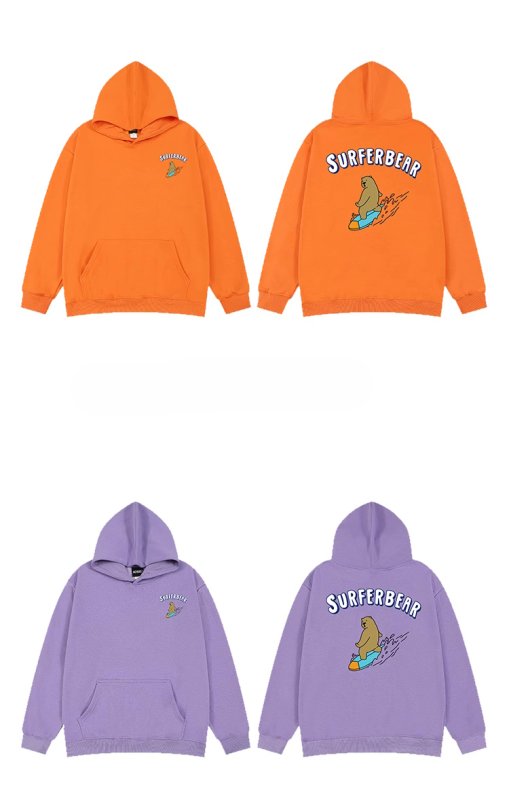 画像9: surfing bear print Long Sleeve hoodie sweatshirt 　ユニセックス男女兼用波乗りサーフィンベア熊 プリントフーディパーカースウェット  トレーナー (9)