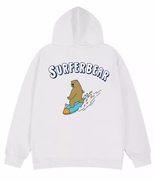 画像1: surfing bear print Long Sleeve hoodie sweatshirt 　ユニセックス男女兼用波乗りサーフィンベア熊 プリントフーディパーカースウェット  トレーナー (1)