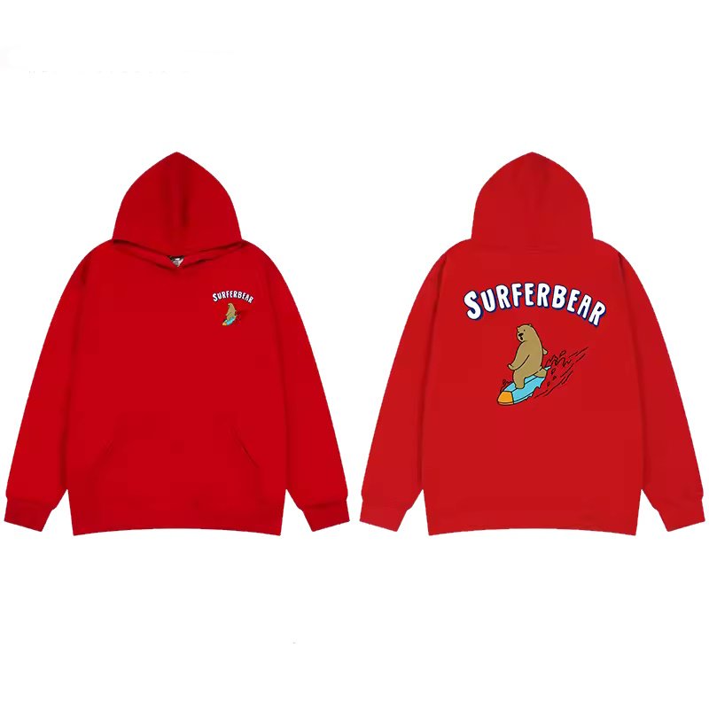画像3: surfing bear print Long Sleeve hoodie sweatshirt 　ユニセックス男女兼用波乗りサーフィンベア熊 プリントフーディパーカースウェット  トレーナー (3)