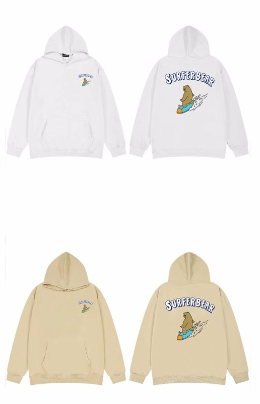 画像11: surfing bear print Long Sleeve hoodie sweatshirt 　ユニセックス男女兼用波乗りサーフィンベア熊 プリントフーディパーカースウェット  トレーナー (11)