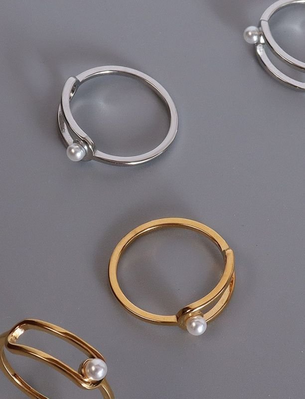 画像9: pearl personalized geometric loop ring finger ring　パールループリング指輪 ゴールド シルバー (9)