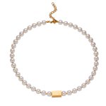 画像2: simple retro pearl clavicle chain vacuum plated  pearl necklace jewelrynecklace 　パール＆＆スクエアメタル チョーカーネックレス (2)