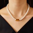 画像1: simple retro pearl clavicle chain vacuum plated  pearl necklace jewelrynecklace 　パール＆＆スクエアメタル チョーカーネックレス (1)