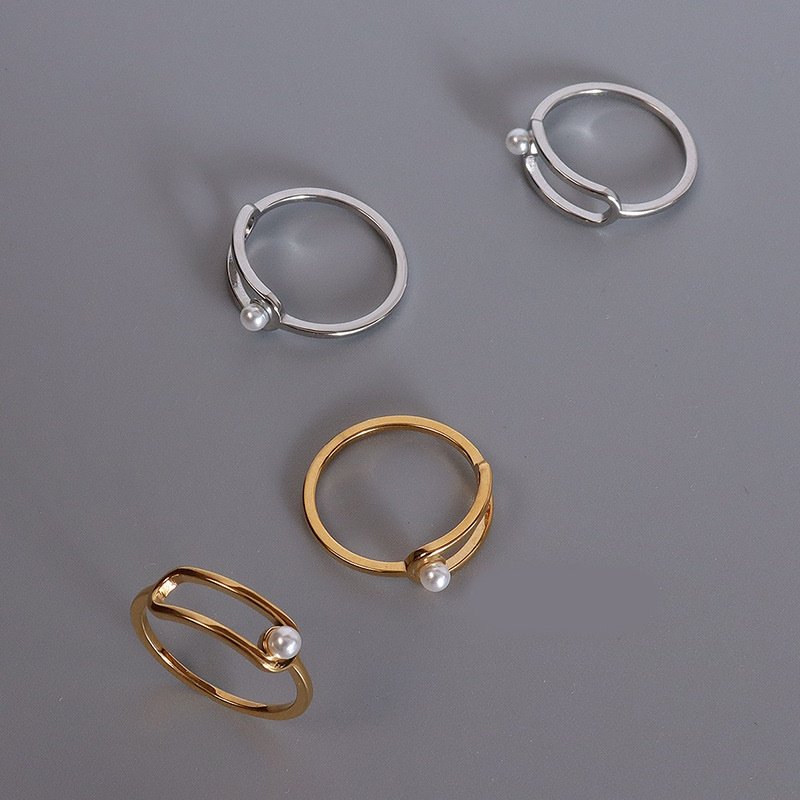 画像8: pearl personalized geometric loop ring finger ring　パールループリング指輪 ゴールド シルバー (8)