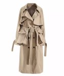 画像1: Women's double-breasted workwear British long coat 　ブリティッシュポケットポイントトレンチロング丈コート ジャケット (1)