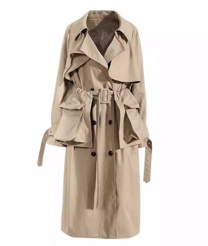 画像1: Women's double-breasted workwear British long coat 　ブリティッシュポケットポイントトレンチロング丈コート ジャケット (1)