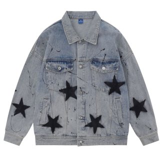 Star embroidered denim jacket ユニセックス 男女兼用 スター刺繍