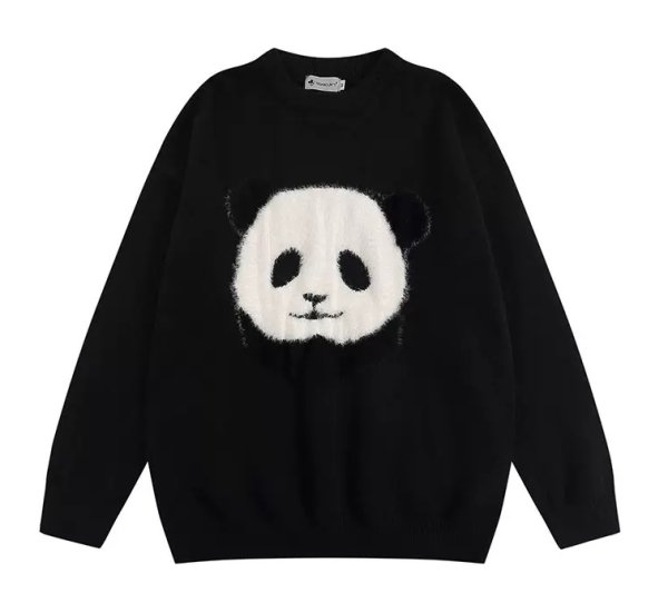 画像1: 24 Unisex Panda braid sweater ユニセックス男女兼用パンダ編み込みプルオーバーセーター (1)