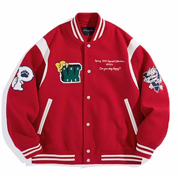 画像1: dragon embroidery baseball jacket stadium jacket baseball uniform jacket blouson  ユニセックス 男女兼用ドラゴン刺繍スタジアムジャンパー ダウンジャケット スタジャン MA-1 ボンバー ジャケット ブルゾン (1)