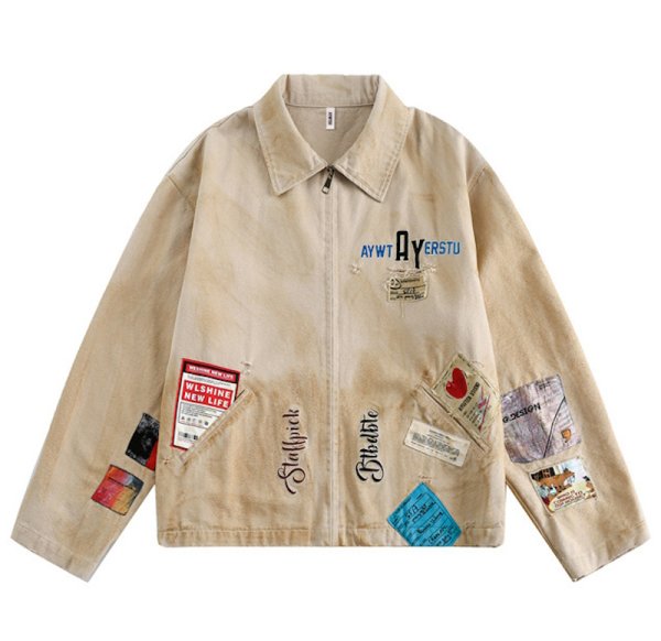 画像1: tie dye emblem & embroidery distressed jacketG Jacket 　ユニセックス 男女兼用タイダイエンブレム＆刺繍ジップアップGジャンジャケット (1)
