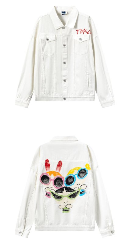 画像7: comic glasses hand painted Denim G Jacket 　ユニセックス 男女兼用コミックメガネハンドペイントデニムGジャンジャケット (7)