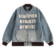 画像1: Patched Embroidered Baseball Jacket Denim JacketG Jacket 　ユニセックス 男女兼用デニムネームロゴエンブレム刺繍Gジャンジャケットスタジャンスタジアムジャンバー (1)