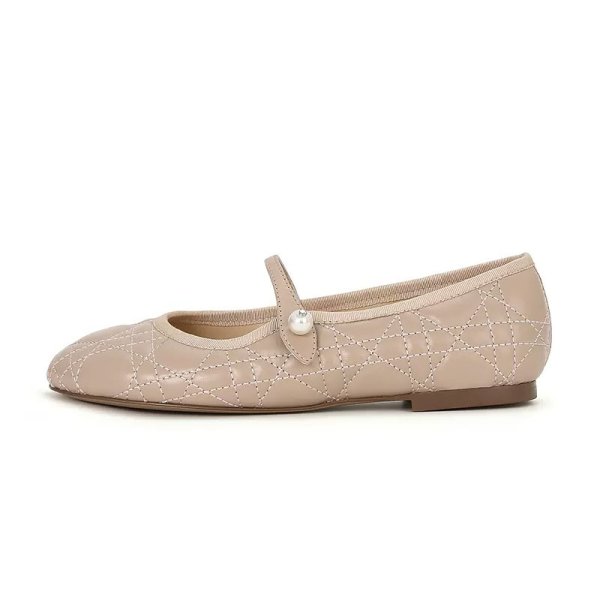 画像1: Women’s  quilted leather flat pumps　フラットパール付きキルティングレザーパンプス　バレーシューズ (1)