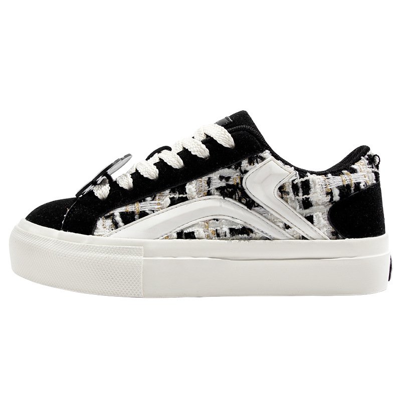 画像1:  emblem skateboard shoes lace-up  sneakers shoes 男女兼用 ユニセックスツイード＆レザー厚底プラットフォームレースアップ スニーカー シューズ (1)
