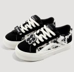 画像2:  emblem skateboard shoes lace-up  sneakers shoes 男女兼用 ユニセックスツイード＆レザー厚底プラットフォームレースアップ スニーカー シューズ (2)