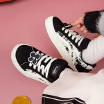 画像3:  emblem skateboard shoes lace-up  sneakers shoes 男女兼用 ユニセックスツイード＆レザー厚底プラットフォームレースアップ スニーカー シューズ (3)