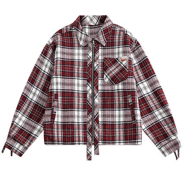 画像1: New Red Plaid  zip up G jacket Jacket 　ユニセックス 男女兼用レッドチェックジップアップジャケットスタジャンジャンバー (1)