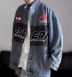 画像6: hiphop bomber jacket Denim JacketG Jacket 　ユニセックス 男女兼用スタンドカラーデニムオーバーサイズGジャンジャケットスタジャンスタジアムジャンバー (6)