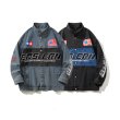 画像4: hiphop bomber jacket Denim JacketG Jacket 　ユニセックス 男女兼用スタンドカラーデニムオーバーサイズGジャンジャケットスタジャンスタジアムジャンバー (4)