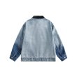 画像2: Letter print denim zip up G jacket Jacket Denim JacketG Jacket 　ユニセックス 男女兼用レタープリントデニムジップアップGジャンジャケットスタジャンスタジアムジャンバー (2)