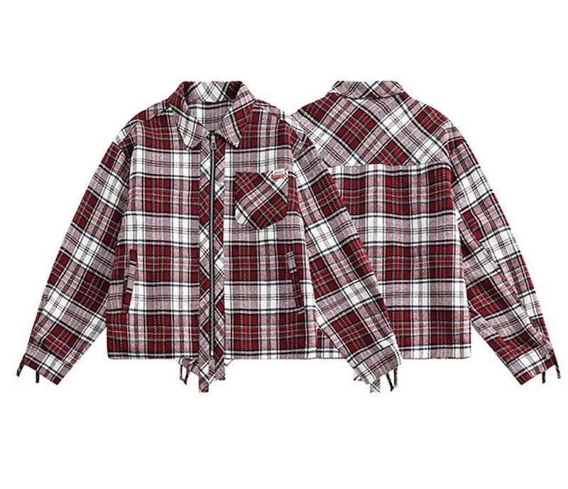 画像3: New Red Plaid  zip up G jacket Jacket 　ユニセックス 男女兼用レッドチェックジップアップジャケットスタジャンジャンバー (3)