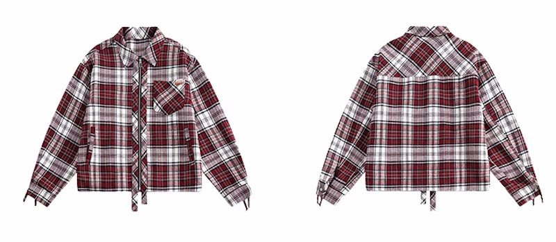 画像4: New Red Plaid  zip up G jacket Jacket 　ユニセックス 男女兼用レッドチェックジップアップジャケットスタジャンジャンバー (4)