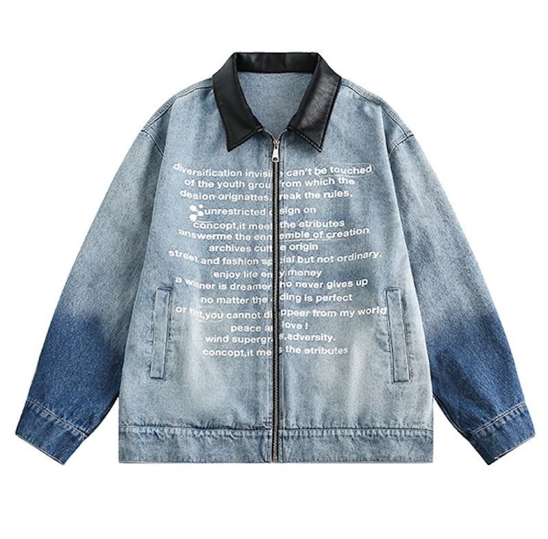 画像1: Letter print denim zip up G jacket Jacket Denim JacketG Jacket 　ユニセックス 男女兼用レタープリントデニムジップアップGジャンジャケットスタジャンスタジアムジャンバー (1)