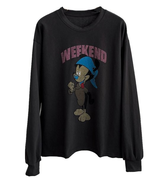 画像1: Vintage Mickey Mouse x WEEK END Long sleeve T-shirt sweatshirt 　男女兼用ユニセックスヴィンテージミッキーマウスミッキーTシャツ  (1)