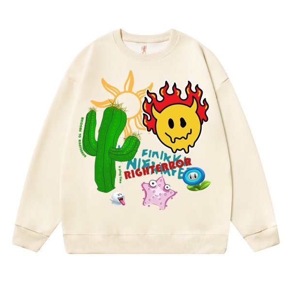 画像1:  Unisex Smile & Cactus graphic sweatshirt print sweatshirt 男女兼用  ユニセックス カクタスサボテン×スマイルグラフィック 長袖スウェット トレーナー (1)